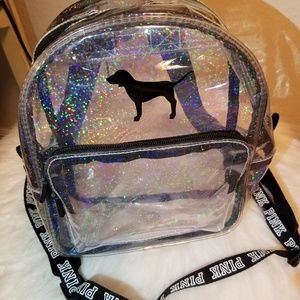 PINK clear holographic mini backpack
